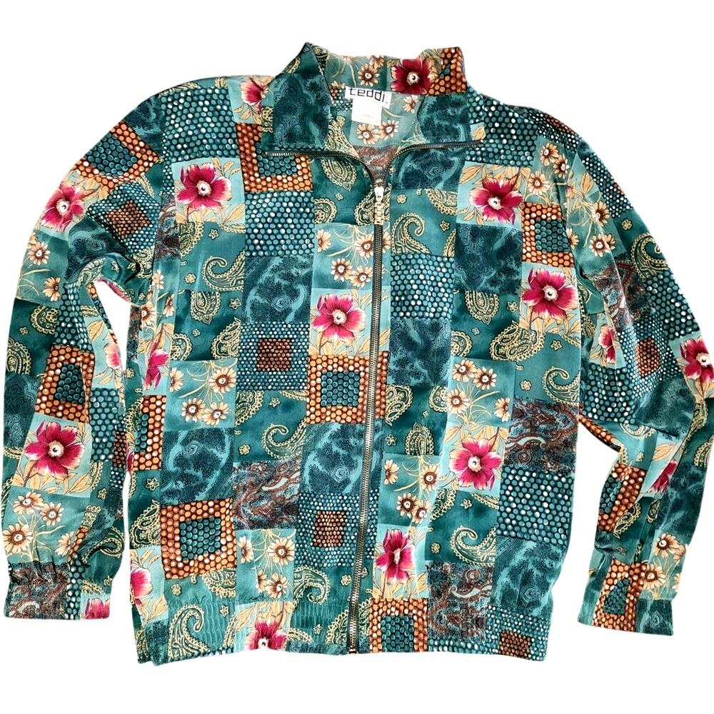 Teddi Vintage Patchwork Light Weight Full Zip Shacket Jacket Small